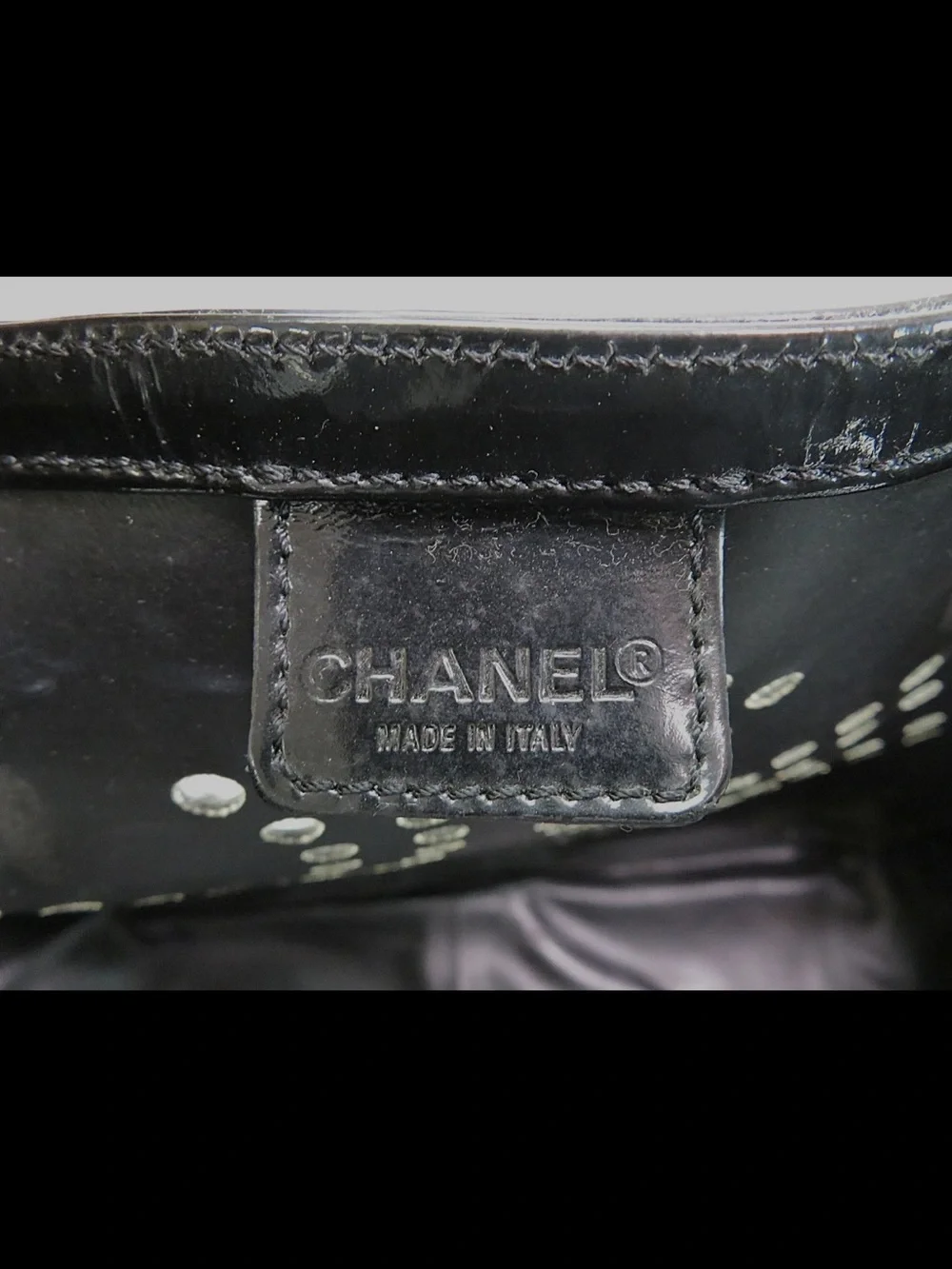 CHANEL Black Patent Stud-Embellished Tote with Matching Pouch
